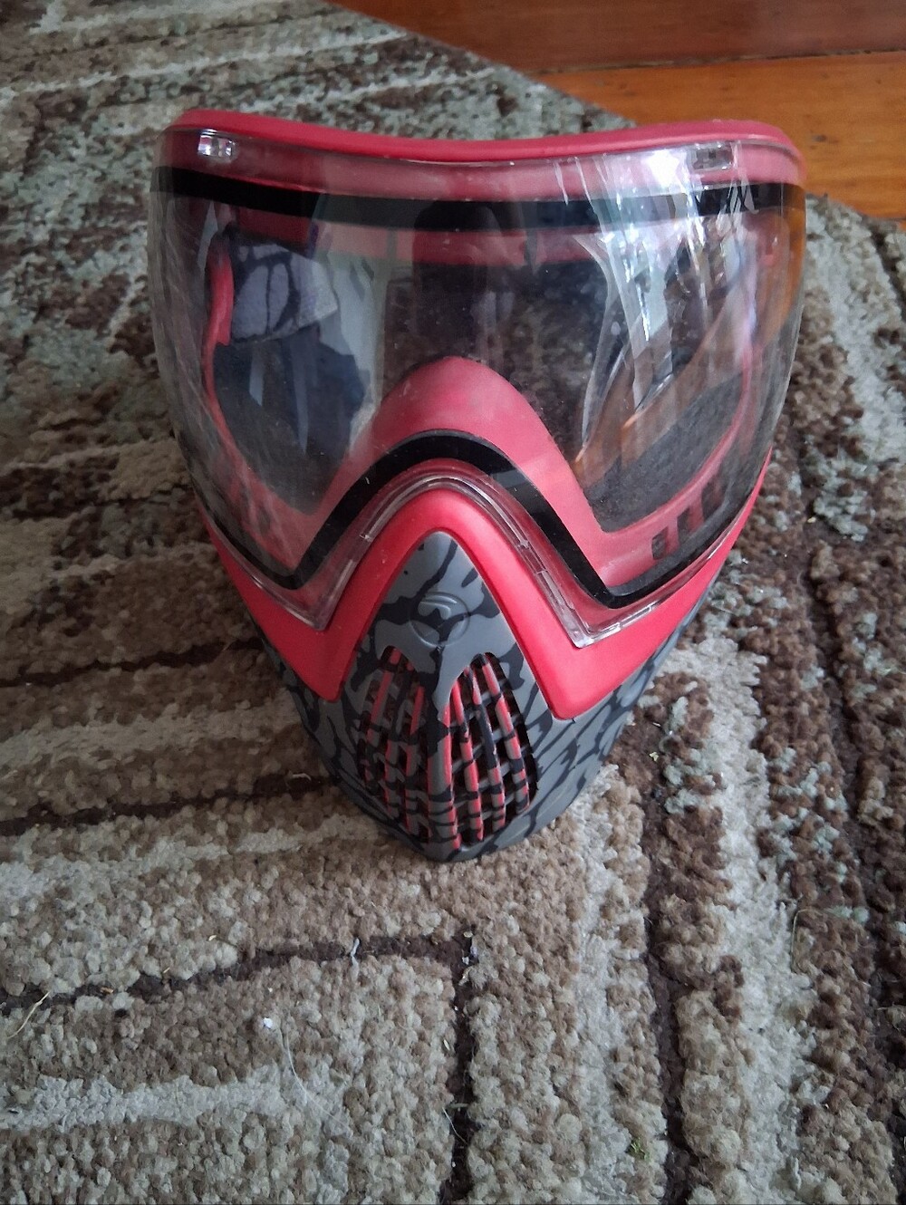 Red Protective Face Mask and Goggles -